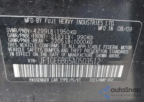 2010 Subaru Impreza 2.5I Premium z USA, uszkodzony, nr VIN JF1GE6B65AG503512